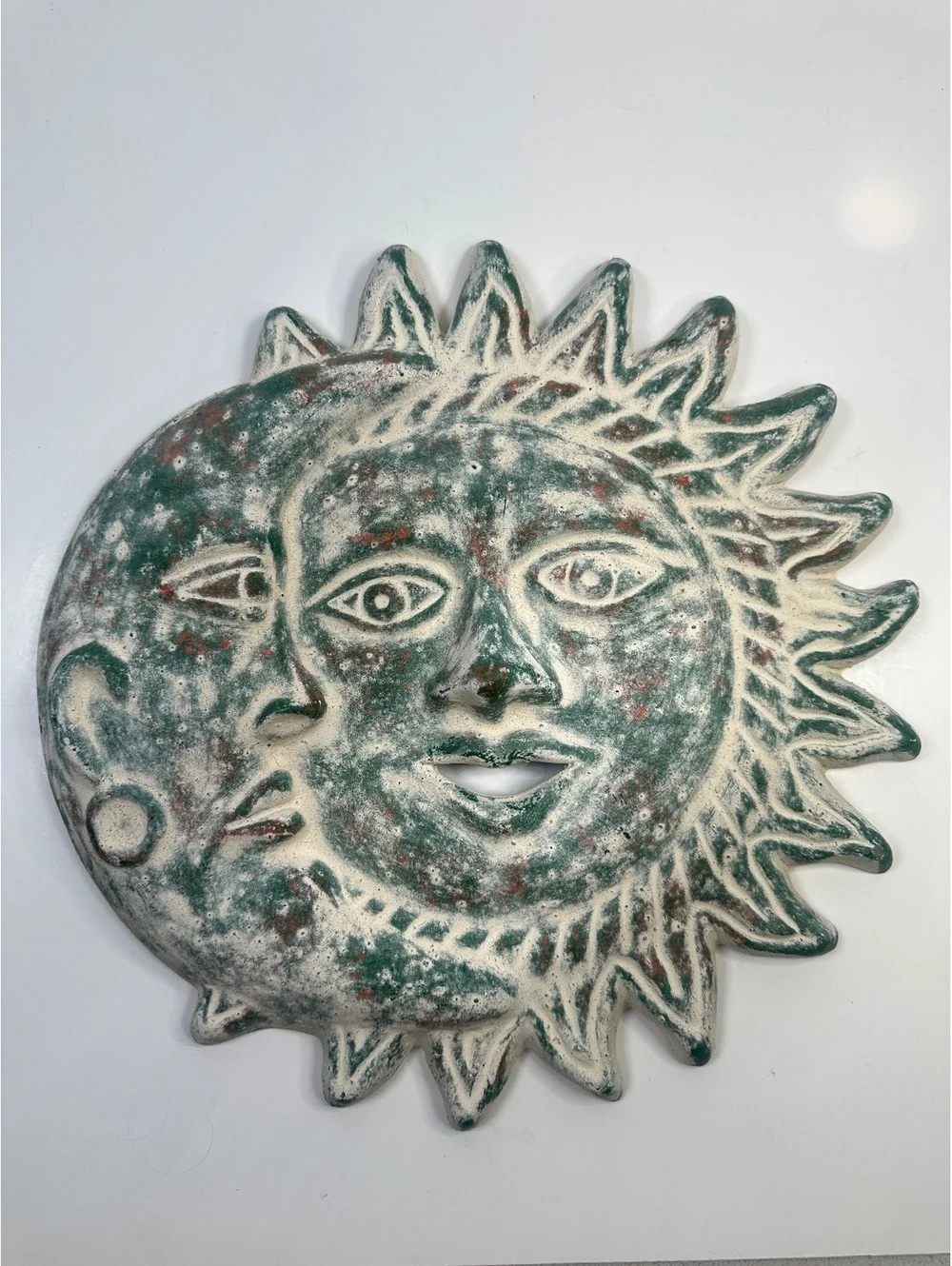 Rustic Handcrafted Sun Moon Celestial Ceramic Wall Decor Southwest Folk Art